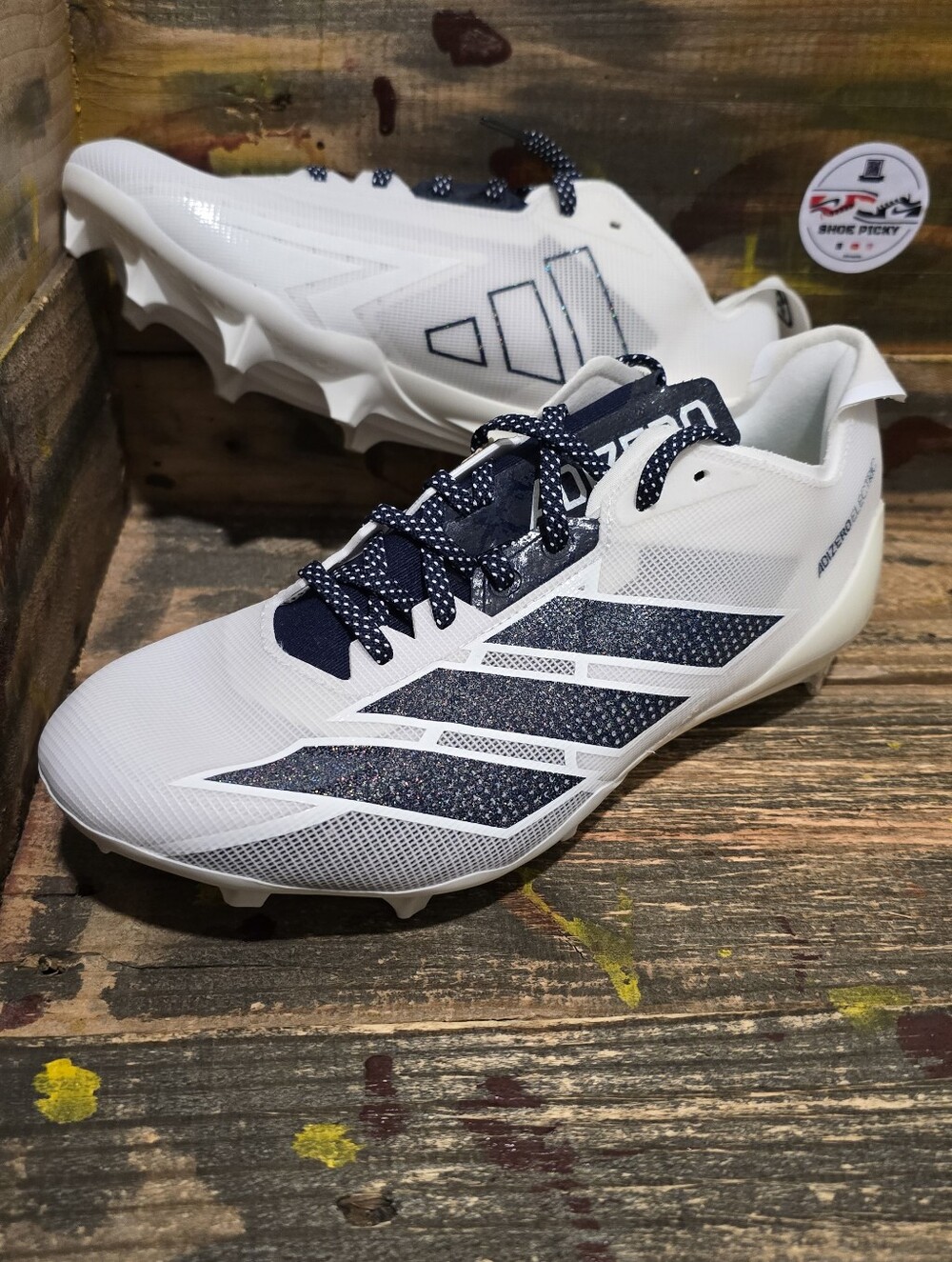 Adidas Adizero Electric Football Cleats Men Size 9 White Navy Blue IE6290 NEW
